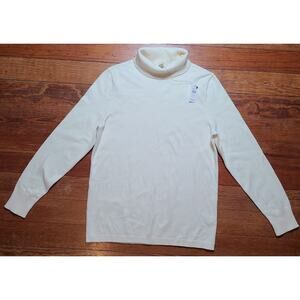 NWT Womens LG Pet TALBOTS Stretch Knit Turtleneck Pale Yellow Org $59